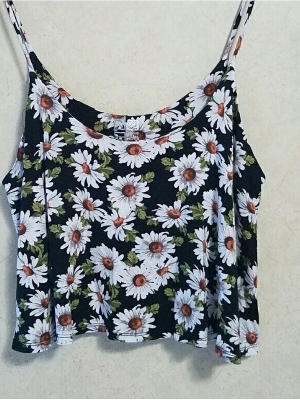 NOLLIE Top Crop Tank Colorful Daisies Floral White Gold Green Black Size Large